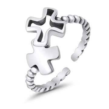 Beautiful Ring Adjustable Crosses Toe Band 925 Sterling Silver (8mm)